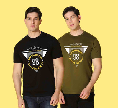 WOOSTRO Printed Men Round Neck Black, Green T-Shirt