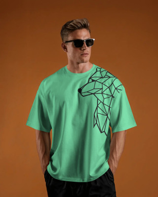 silver moon clothing Graphic Print Men Round Neck Light Green T-Shirt
