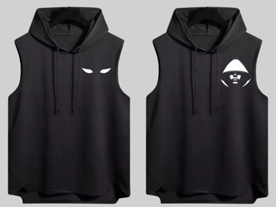Mundali Graphic Print Men Hooded Neck Black, White T-Shirt