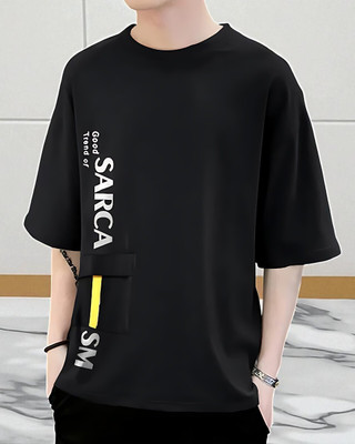 FASHIUM Printed Men Round Neck Black T-Shirt