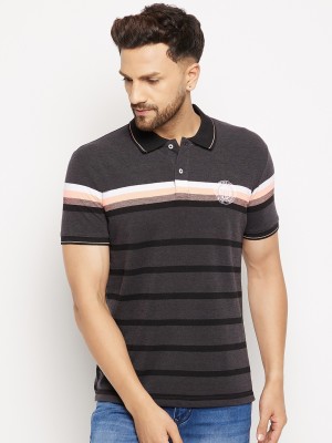 DUKE Striped Men Polo Neck Black T-Shirt