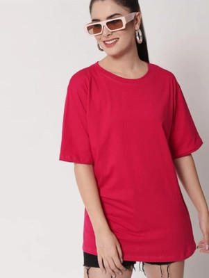 SMD Enterprise Solid Women Round Neck Pink T-Shirt