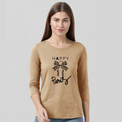 Smart Colors Printed, Typography Women Round Neck Beige T-Shirt