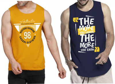 WOOSTRO Printed Men Scoop Neck Brown, Dark Blue T-Shirt