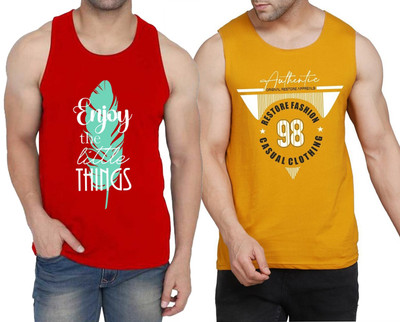 WOOSTRO Printed Men Round Neck Red, Yellow, White T-Shirt