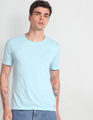 FLYING MACHINE Solid Men Round Neck Blue T-Shirt