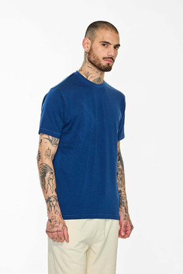 Snitch Solid Men Round Neck Blue T-Shirt
