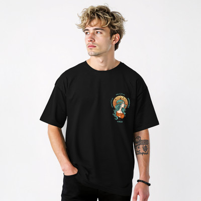 Librone Printed Men Round Neck Black T-Shirt