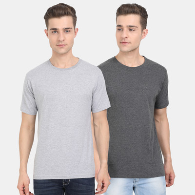 Fleximaa Solid Men Round Neck Grey T-Shirt