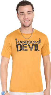 Go Devil Printed Men Round Neck Yellow T-Shirt