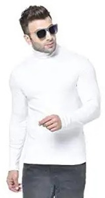 Maleno Solid Men High Neck White T-Shirt