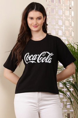 DIVAAS Printed Women Round Neck Black T-Shirt