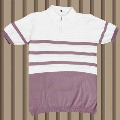 zanskarman Striped Men Round Neck Pink T-Shirt