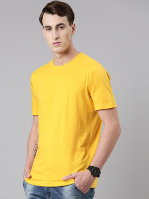 OrrganicChics Solid Men Round Neck Yellow T-Shirt