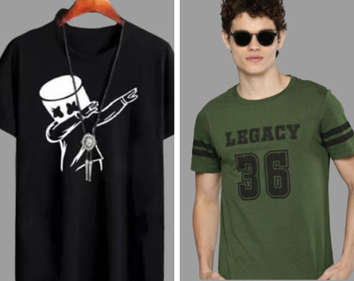 AR 9 Graphic Print Men Round Neck Black, Light Green T-Shirt