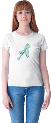 HopOffer Printed Women Round Neck White T-Shirt