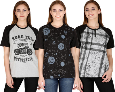 SHAUN Printed Women Round Neck Multicolor T-Shirt