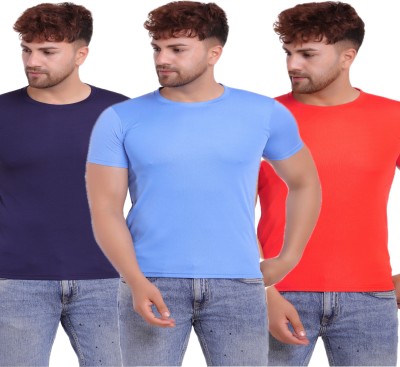 KASPY Solid Men Crew Neck Light Blue, Red, Navy Blue T-Shirt