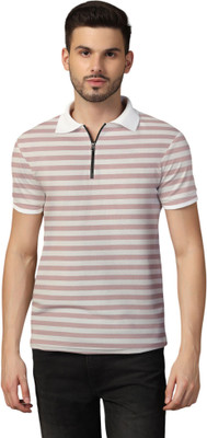 tfurnish Striped Men Polo Neck Pink T-Shirt