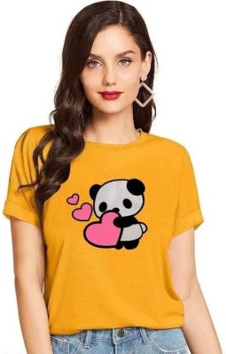 WITTY Animal Print Women Round Neck Yellow T-Shirt