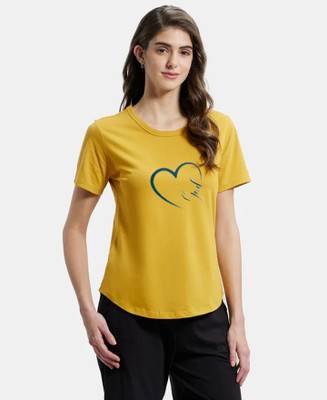 GLITO Printed Women Round Neck Yellow T-Shirt