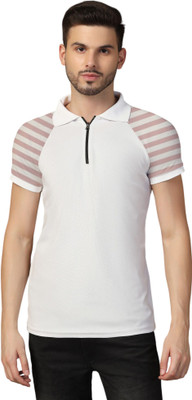 tfurnish Striped Men Polo Neck Pink, White T-Shirt
