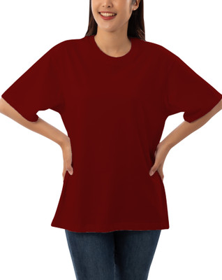 Ashkart Solid Women Round Neck Maroon T-Shirt