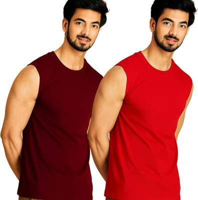 Jangoboy Solid Men Round Neck Maroon, Red T-Shirt