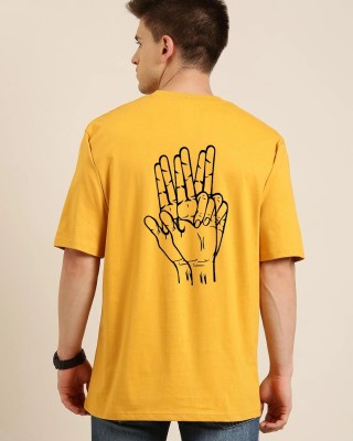 mascari Printed, Self Design Men Round Neck Yellow T-Shirt