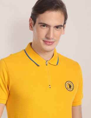 U.S. POLO ASSN. Solid Men Polo Neck Yellow T-Shirt