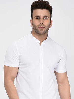 RELANE Solid Men Mandarin Collar White T-Shirt