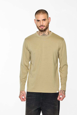 Snitch Solid Men Round Neck Beige T-Shirt