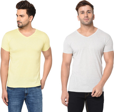 Adorbs Trend Solid Men V Neck White T-Shirt
