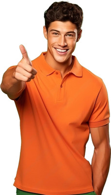 JEDFER Solid Men Polo Neck Orange T-Shirt