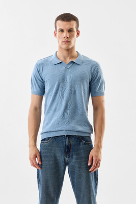 Snitch Solid Men Polo Neck Light Blue T-Shirt