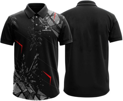 lookswala Self Design Men Polo Neck Black T-Shirt