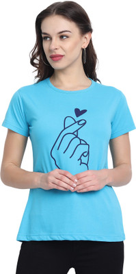 Moda Rapido Printed Women Round Neck Light Blue T-Shirt