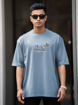 MANIAC Printed Men Round Neck Grey T-Shirt