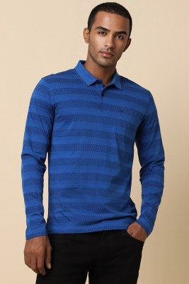 Allen Solly Striped Men Polo Neck Blue T-Shirt