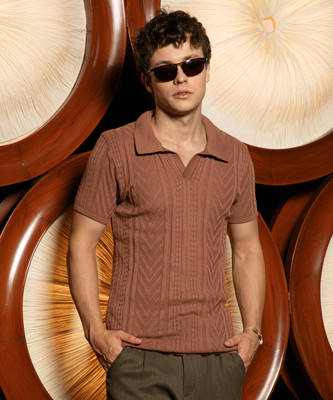 CAMPUS SUTRA Self Design Men Polo Neck Brown T-Shirt