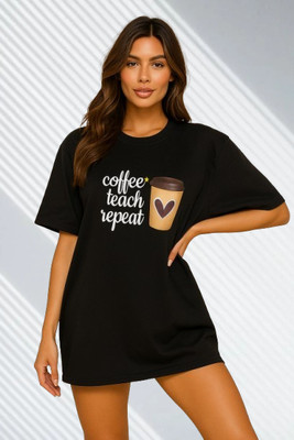 parthcreation Printed Women Round Neck Black T-Shirt