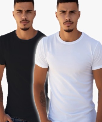 MKTEES Solid Men Round Neck White T-Shirt