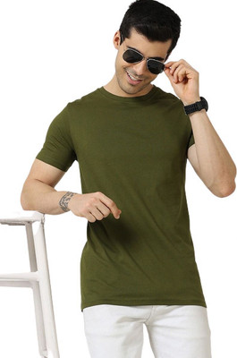 OrrganicChics Solid Men Round Neck Green T-Shirt
