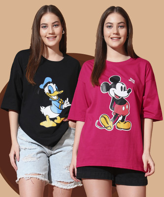 DreamBe Cartoon Women Round Neck Multicolor T-Shirt