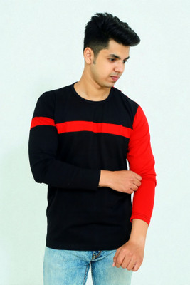 FARICON Colorblock Men Round Neck Black, Red T-Shirt