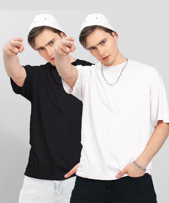 BEING WANTED Solid Men Round Neck Black, White T-Shirt