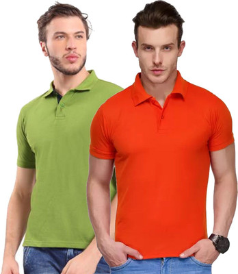 YUALIN CREATION Solid Men Polo Neck Red, Green T-Shirt