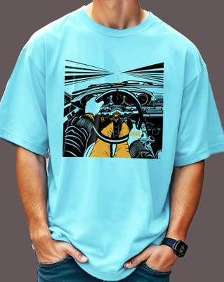 AUSK Graphic Print Men Round Neck Light Blue T-Shirt