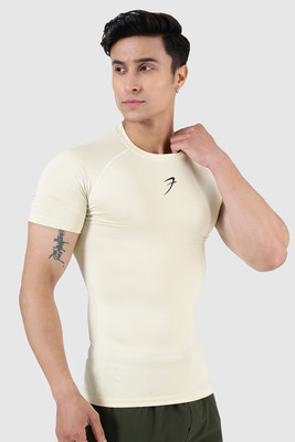 FuaarK Solid Men Round Neck Reversible Beige T-Shirt
