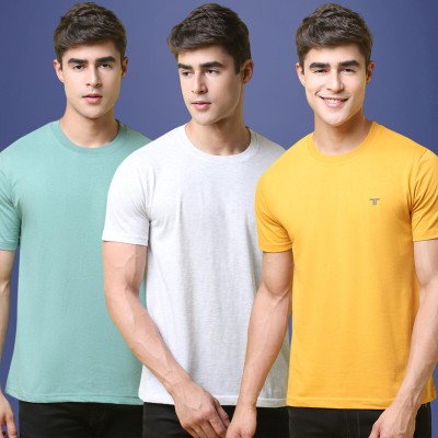 1 Stop Fashion Solid Men Round Neck Yellow, White, Light Green T-Shirt